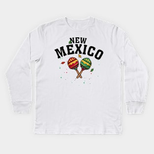 New Mexico T for Men Women Kids, Mexican Maracas Kids Long Sleeve T-Shirt